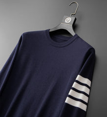 Luxury Men’s Striped Knit Sweater – Trendy Round Neck Autumn/Winter Pullover