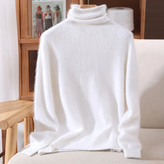Women’s Mink Cashmere Pullover Sweater – High Collar