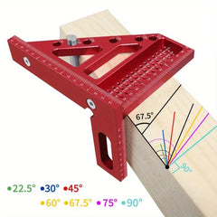 3D Multi-Angle Aluminum Measuring Ruler – 45°/90° Woodworking Square