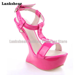 Women's Candy Color Open Toe High Heel Sandals with Ankle Strap