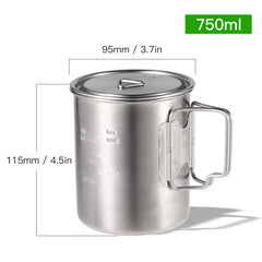 LIXADA 750ml Stainless Steel Camping Mug with Lid & Foldable Handle