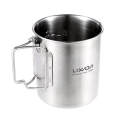 LIXADA 750ml Stainless Steel Camping Mug with Lid & Foldable Handle