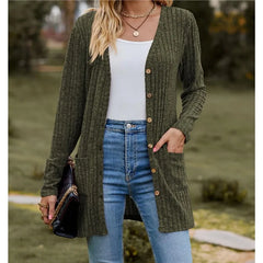 Women’s V-Neck Ribbed Button Cardigan Jacket