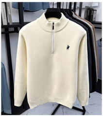High-Quality Me Half-Zip Sweater – Designer Knit Pullover with Plush Warm Lining & Embroidered Horse Logo