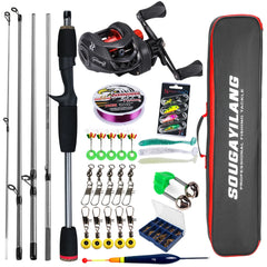 Sougayilang Baitcasting Fishing Rod & Reel Combo Kit – 5-Section Rod with Aluminum Spool Reel for Freshwater Bass Fishing