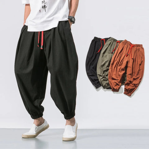 Men’s Oversized Cotton-Linen Harem Pants