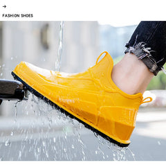 Men’s Waterproof Low-Top Rain Boots – Slip-On Anti-Slip Fishing & Kitchen Shoes