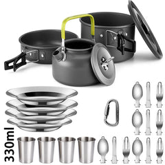 Outdoor Camping Cookware Set – Lightweight Aluminum Picnic Kit with Mesh Bag