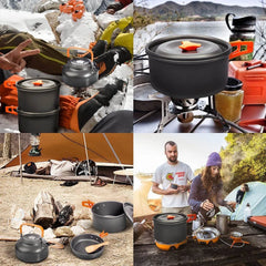 Outdoor Camping Cookware Set – Lightweight Aluminum Picnic Kit with Mesh Bag