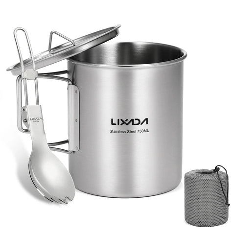 LIXADA 750ml Stainless Steel Camping Mug with Lid & Foldable Handle
