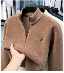 High-Quality Me Half-Zip Sweater – Designer Knit Pullover with Plush Warm Lining & Embroidered Horse Logo