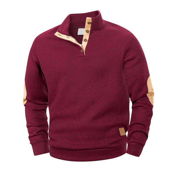 Men’s Henley Stand-Collar Pullover – Casual Long-Sleeve Sweatshirt