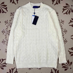 Women’s Autumn Knitted Sweater – Oversized Round Neck Pullover with Embroidered Logo