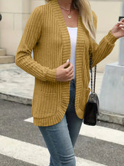 Women’s Solid Color Pit Stripe Cardigan – Soft Brushed Casual Jacket