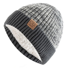 Unisex Two-Tone Fur-Lined Winter Beanie – Warm Knitted Fashion Hat
