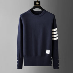 Luxury Men’s Striped Knit Sweater – Trendy Round Neck Autumn/Winter Pullover