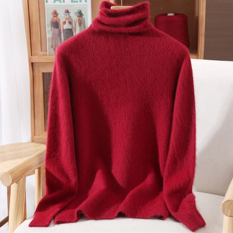 Women’s Mink Cashmere Pullover Sweater – High Collar