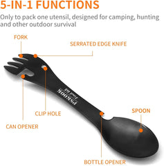 5-in-1 Tactical Spork – Stainless Steel Multi-Tool Camping Utensil