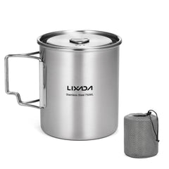 LIXADA 750ml Stainless Steel Camping Mug with Lid & Foldable Handle
