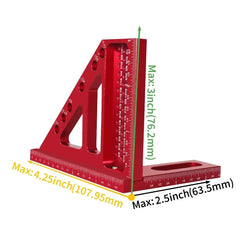 3D Multi-Angle Aluminum Measuring Ruler – 45°/90° Woodworking Square
