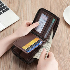 Luxury Men’s Leather RFID Wallet with Zipper & Coin Pocket