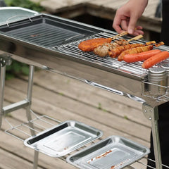 Large Outdoor Stainless Steel Charcoal Grill – Portable Folding BBQ Cooker with Handle, No Installation Needed