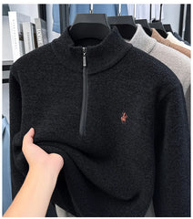 High-Quality Me Half-Zip Sweater – Designer Knit Pullover with Plush Warm Lining & Embroidered Horse Logo