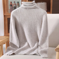 Women’s Mink Cashmere Pullover Sweater – High Collar