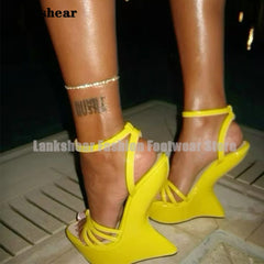 Women's Candy Color Open Toe High Heel Sandals with Ankle Strap
