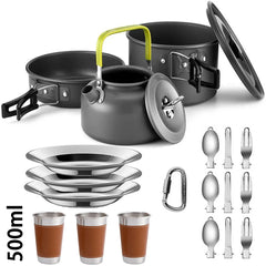 Outdoor Camping Cookware Set – Lightweight Aluminum Picnic Kit with Mesh Bag