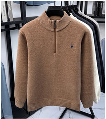 High-Quality Me Half-Zip Sweater – Designer Knit Pullover with Plush Warm Lining & Embroidered Horse Logo