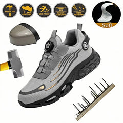 Men’s Rotating Button Safety Work Shoes – Durable Anti-Impact Protective Sneakers