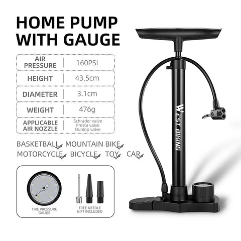 WEST BIKING 160PSI Portable Bike Pump – Presta & Schrader Valve