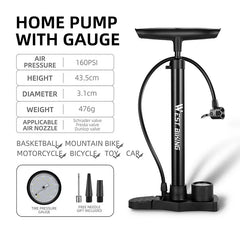 WEST BIKING 160PSI Portable Bike Pump – Presta & Schrader Valve