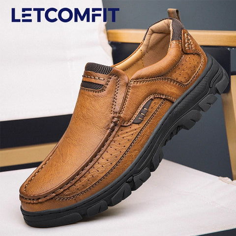 LETCOMFIT Men’s Slip-On Leather Loafers – Anti-Skid All-Season Shoes