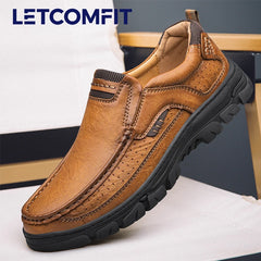 LETCOMFIT Men’s Slip-On Leather Loafers – Anti-Skid All-Season Shoes