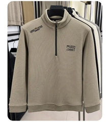 Men’s Vintage Half-Zip Fleece Pullover – Thick Plaid Wool Turtleneck Sweatshirt