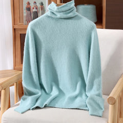 Women’s Mink Cashmere Pullover Sweater – High Collar