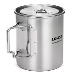 LIXADA 750ml Stainless Steel Camping Mug with Lid & Foldable Handle