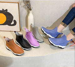 Women’s Waterproof Slip-On Ankle Rain Boots – PVC Anti-Slip Platform Shoes