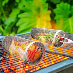 Outdoor Rolling Grill Basket – Round BBQ Cage for Camping & Picnic Cooking