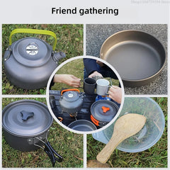 2–3 Person Camping Cookware Set – Folding Pot & Kettle Combination Outdoor Cooking Kit