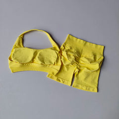 Halter Neck Peach-Lift Sports Bra & Shorts Yoga Set