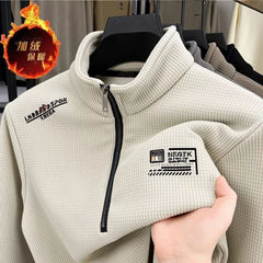 Men’s Vintage Half-Zip Fleece Pullover – Thick Plaid Wool Turtleneck Sweatshirt