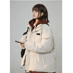 Korean Y2K Letter Patch Padded Jacket – Vintage Harajuku Loose Winter Coat