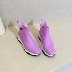 Women’s Waterproof Slip-On Ankle Rain Boots – PVC Anti-Slip Platform Shoes