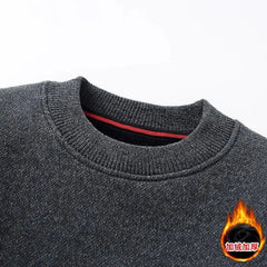 Men’s Fleece-Lined Knit Sweater – Warm Wool O-Neck Autumn/Winter Pullover