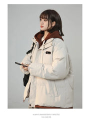 Korean Y2K Letter Patch Padded Jacket – Vintage Harajuku Loose Winter Coat