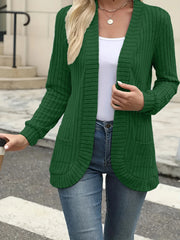 Women’s Solid Color Pit Stripe Cardigan – Soft Brushed Casual Jacket