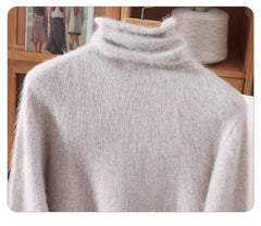 Women’s Mink Cashmere Pullover Sweater – High Collar